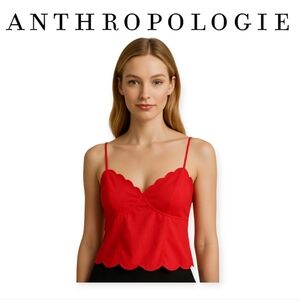 Maeve Anthropologie Red Scalloped Cotton Crop Top Sleeveless Adjustable Size 0